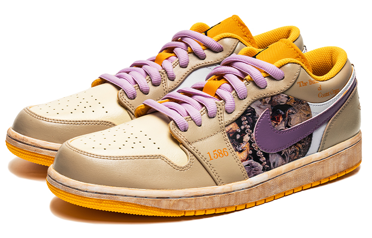 Shop [定制鞋] Air Jordan 1 Low 'Earl's Funeral - 白黄' 553558-701(TeamB-男款伯爵的葬礼C-BOX)