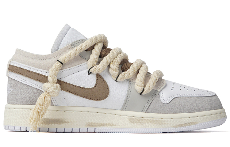 Lookbook [Zapatillas Personalizadas] Air Jordan 1 Low 'Ruinas Terrosas' FB9139-002(Team拾柒-女款低帮净土球鞋白灰棕)