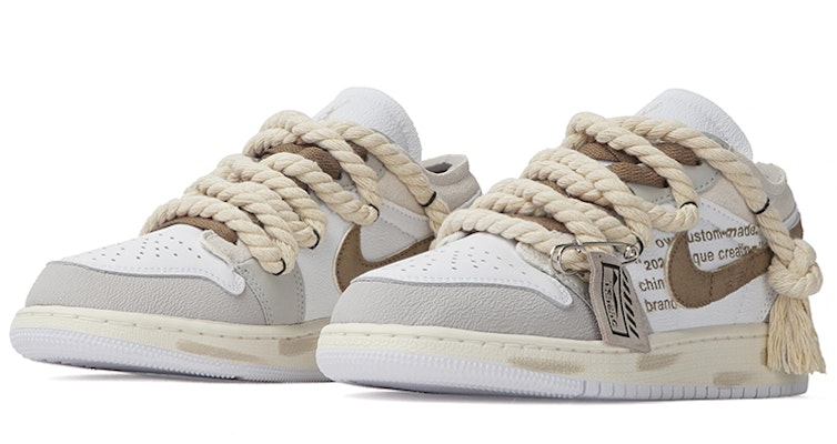 【定制球鞋】喬丹 Air Jordan 1 低幫 牛皮 淨土 大地色系 廢墟風 做舊 解構 百搭 復古籃球鞋 GS 白灰棕 Shop 【定制球鞋】喬丹 Air Jordan 1 低幫 牛皮 淨土 大地色系 廢墟風 做舊 解構 百搭 復古籃球鞋 GS 白灰棕