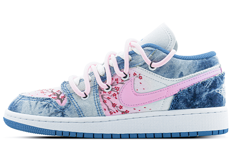 Buy [Sepatu Kustom] Air Jordan 1 Low 'Denim Bunga Terbilas' DM8947-100(Team肆-丹宁水洗解构樱花QD)