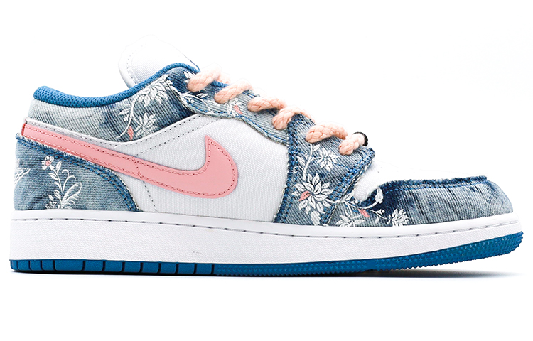 Order 【定制鞋款】Air Jordan 1 低帮'花卉水洗牛仔涂鸦 白蓝' DM8947-100(Team肆-丹宁水洗花卉A)