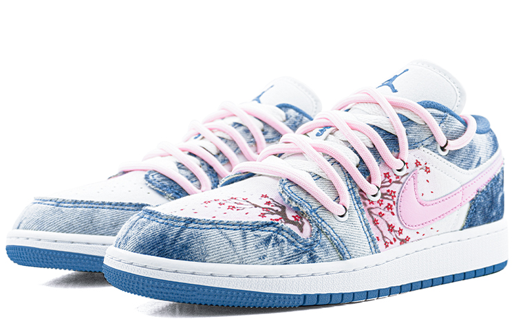 Lookbook [Sepatu Kustom] Air Jordan 1 Low 'Denim Bunga Terbilas' DM8947-100(Team肆-丹宁水洗解构樱花QD)