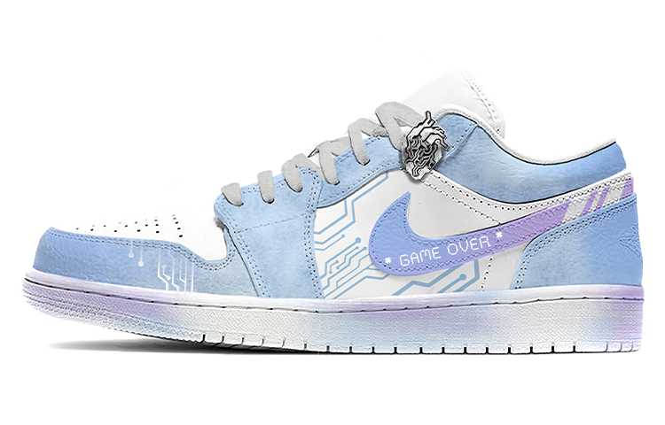 Buy [Sepatu Kustom] Air Jordan 1 Low 'Game Over' 553558-112(TeamE男款GAMEOVER白蓝紫)