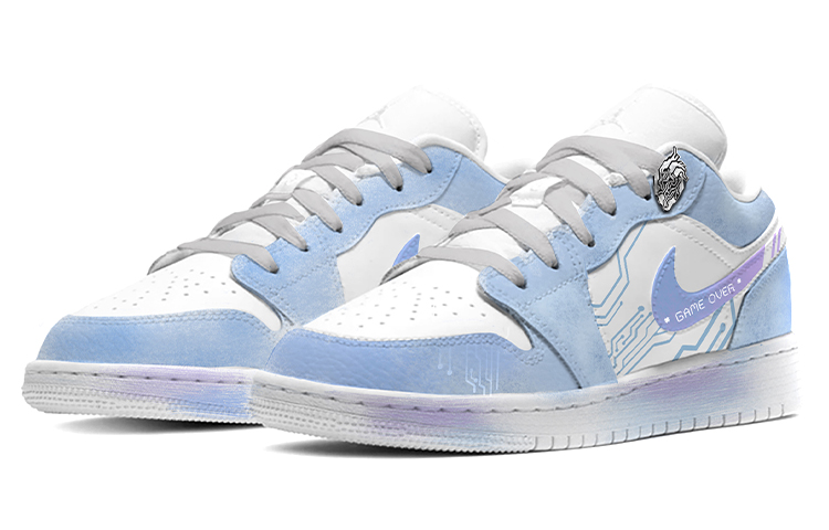 Lookbook [Sepatu Kustom] Air Jordan 1 Low 'Game Over' 553558-112(TeamE男款GAMEOVER白蓝紫)