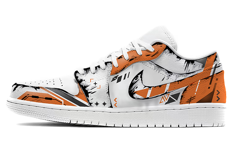 Buy [Kasut Tersuai] Air Jordan 1 Low 'Tema Permainan Putih Jingga Hitam' 553558-112(TeamE-男款白橙黑）