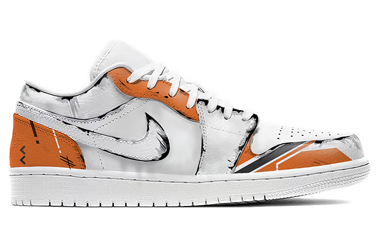 Order [Kasut Tersuai] Air Jordan 1 Low 'Tema Permainan Putih Jingga Hitam' 553558-112(TeamE-男款白橙黑）