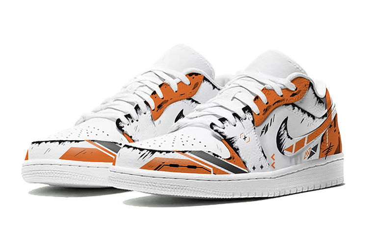 Lookbook [Kasut Tersuai] Air Jordan 1 Low 'Tema Permainan Putih Jingga Hitam' 553558-112(TeamE-男款白橙黑）