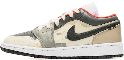 【定制球鞋】 Jordan Air Jordan 1 Low 塗鴉藝術 縫線 防滑耐磨 低幫 復古籃球鞋 GS 灰棕 Order 【定制球鞋】 Jordan Air Jordan 1 Low 塗鴉藝術 縫線 防滑耐磨 低幫 復古籃球鞋 GS 灰棕