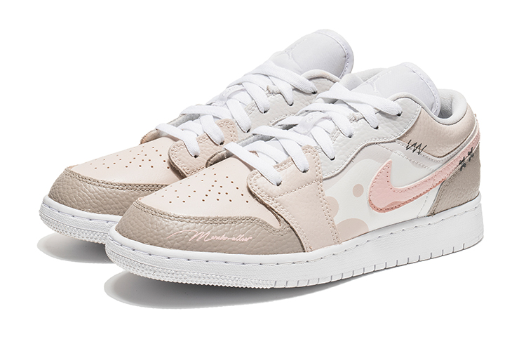 Shop [定制鞋款] Air Jordan 1 Low '涂鸦棕粉' 553560-130(Team22-涂鸦艺术棕粉A-BOX)