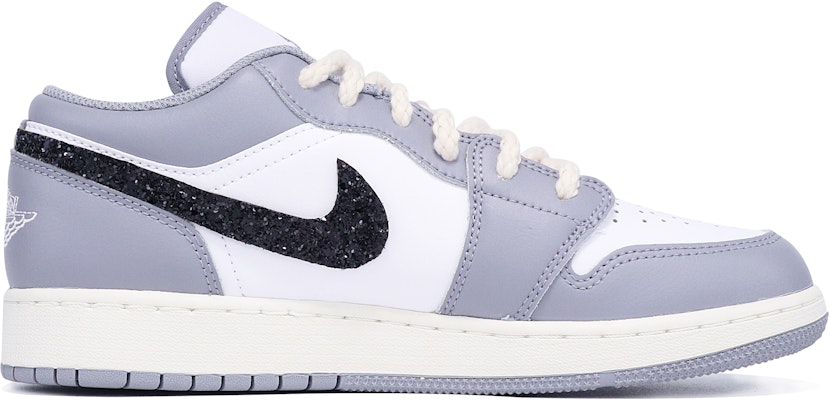【定制球鞋】Jordan Air Jordan 1 Low 塗鴉 亮片 縫紉 低幫 復古籃球鞋 GS 灰白黑 Order 【定制球鞋】Jordan Air Jordan 1 Low 塗鴉 亮片 縫紉 低幫 復古籃球鞋 GS 灰白黑