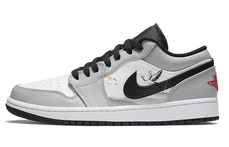 Buy [Sepatu Custom] Air Jordan 1 Low 'Crane Pine Sunrise Gray Mist' 553558-030(Team56-仙鹤松山)