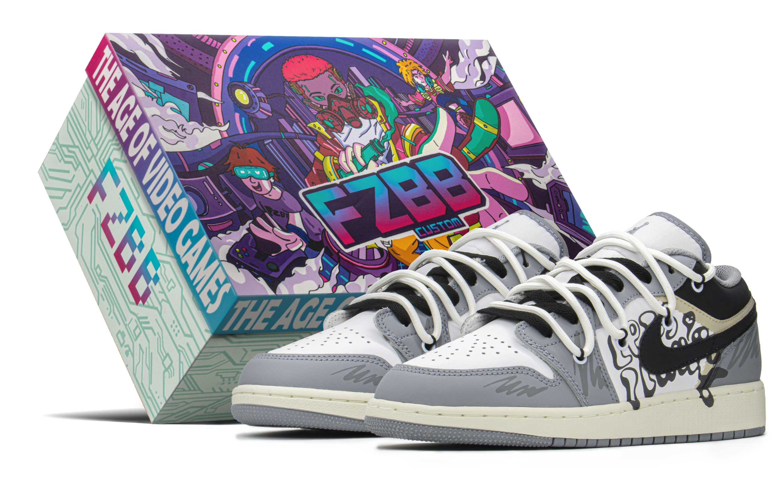 [Custom Shoes] Air Jordan 1 Low 'Grey-White'