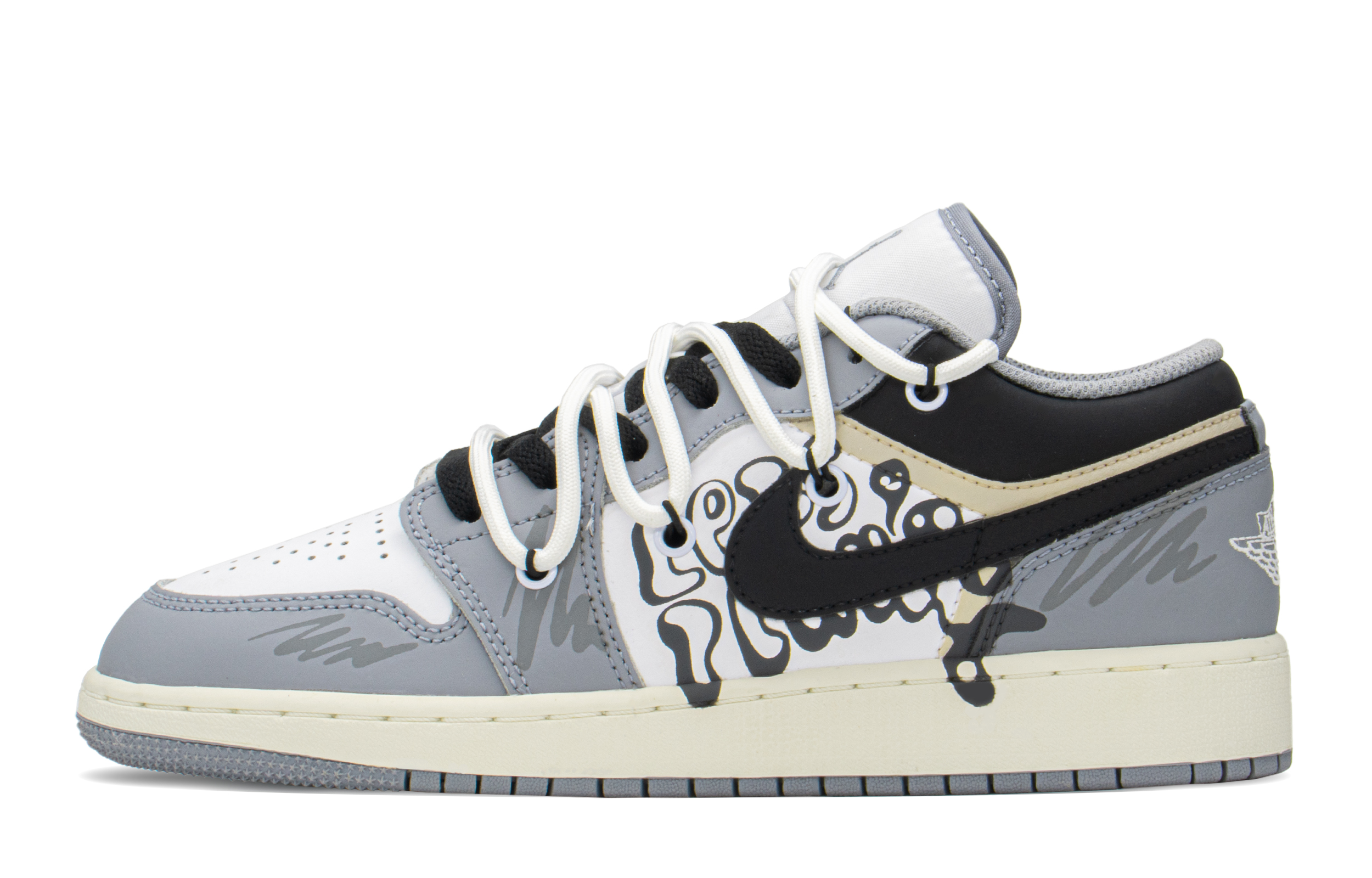 Order [定制鞋] Air Jordan 1 Low '灰白色' 553560-053(TeamA-AJ手柄女S-BOX)