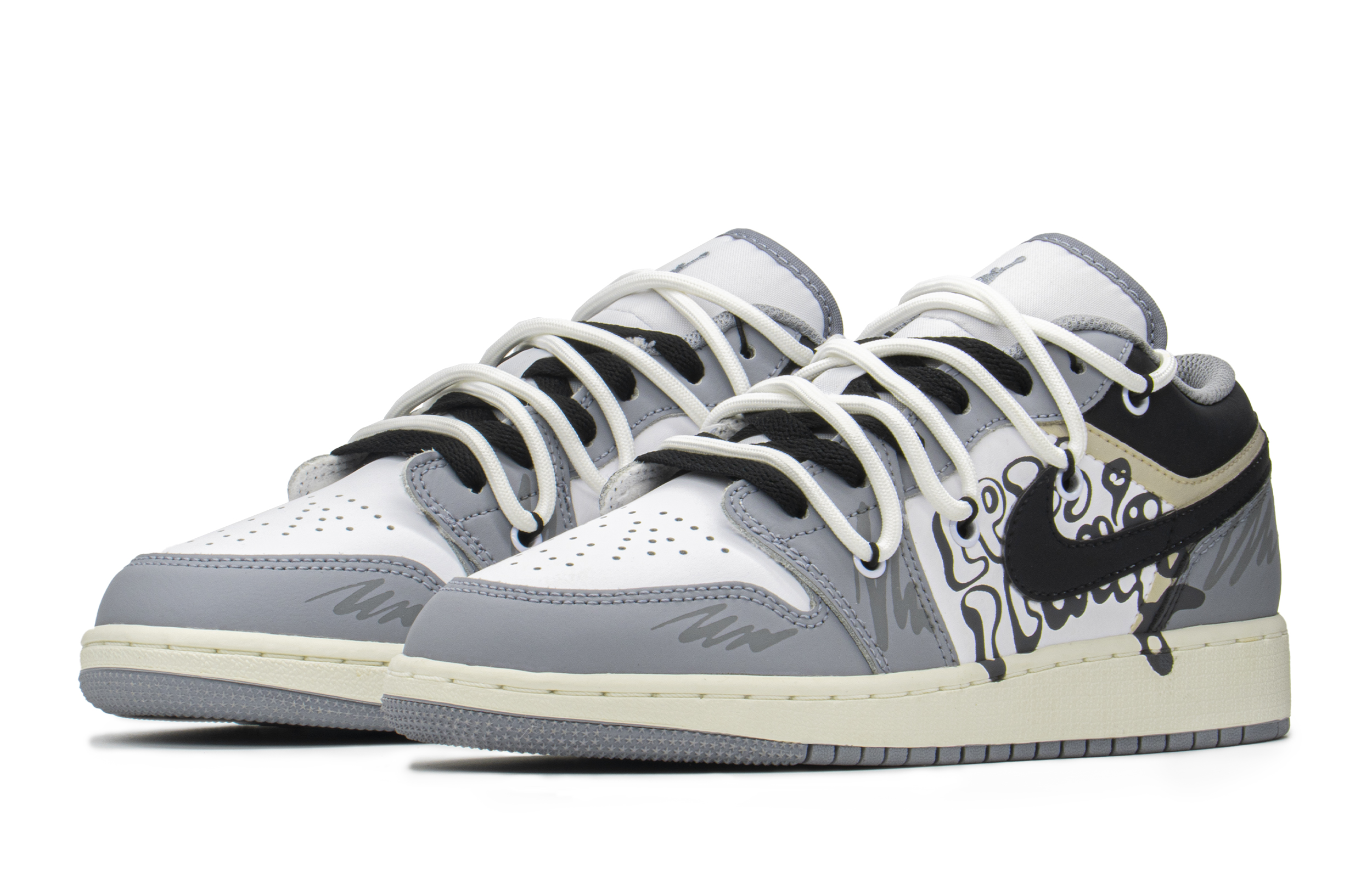 Shop [定制鞋] Air Jordan 1 Low '灰白色' 553560-053(TeamA-AJ手柄女S-BOX)
