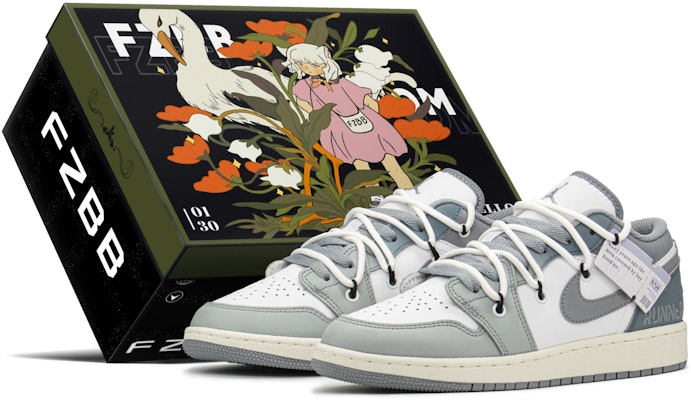 【定制球鞋】 Jordan Air Jordan 1 FZBB 作家 高街 低筒 復古籃球鞋 GS 灰藍 Buy 【定制球鞋】 Jordan Air Jordan 1 FZBB 作家 高街 低筒 復古籃球鞋 GS 灰藍