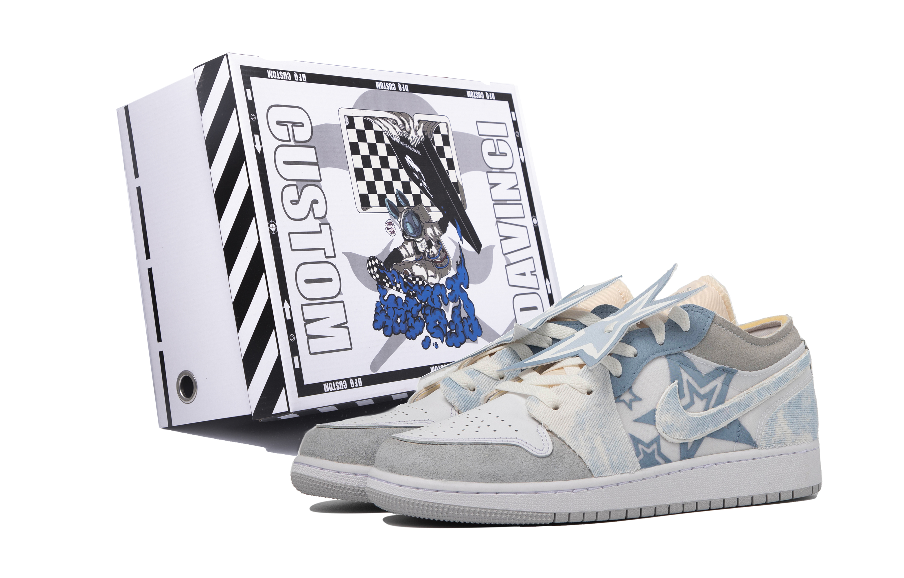 Buy [定制鞋] Air Jordan 1 Low '灰蓝扎染' DQ3727-100(TeamM-女款星落S-BOX)