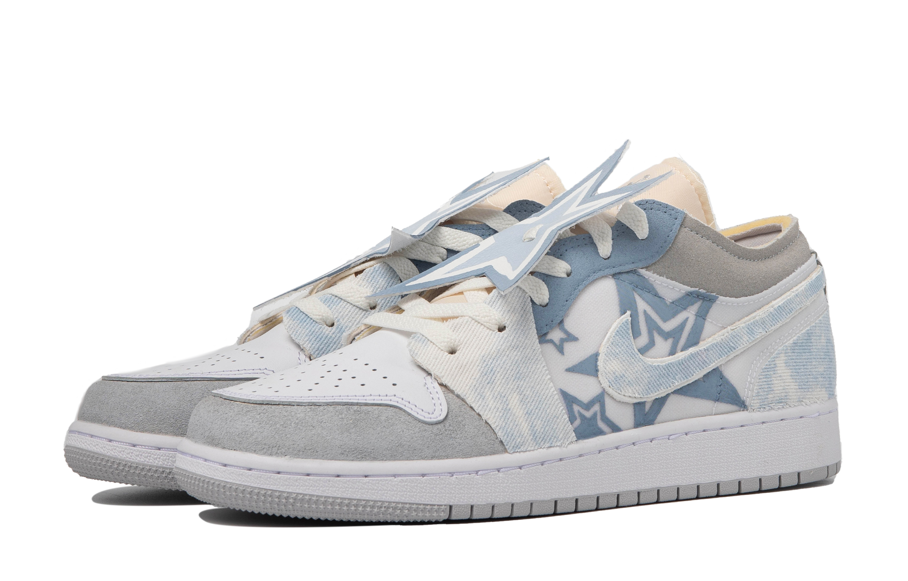 Shop [定制鞋] Air Jordan 1 Low '灰蓝扎染' DQ3727-100(TeamM-女款星落S-BOX)