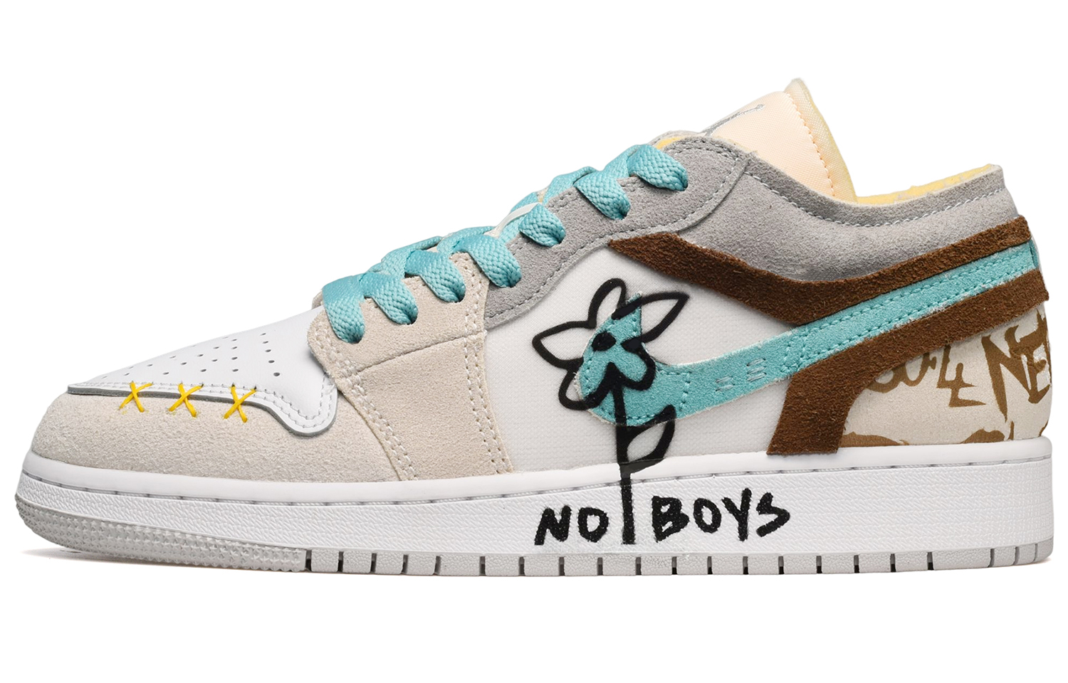 Buy Zapatillas personalizadas Air Jordan 1 Low 'Gris Amarillo Blanco DISEÑO' DN1635-100(TeamE-男款小花灰黄白)