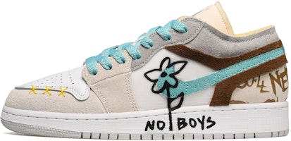 【定製球鞋】Jordan Air Jordan 1 Low CUS DESIGN 復古 No Boys 小花 低幫 復古籃球鞋 男款 灰黃白 Buy 【定製球鞋】Jordan Air Jordan 1 Low CUS DESIGN 復古 No Boys 小花 低幫 復古籃球鞋 男款 灰黃白