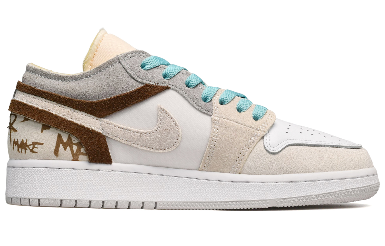 Order Zapatillas personalizadas Air Jordan 1 Low 'Gris Amarillo Blanco DISEÑO' DN1635-100(TeamE-男款小花灰黄白)