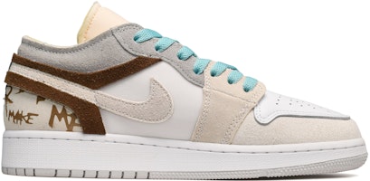 【定製球鞋】Jordan Air Jordan 1 Low CUS DESIGN 復古 No Boys 小花 低幫 復古籃球鞋 男款 灰黃白 Order 【定製球鞋】Jordan Air Jordan 1 Low CUS DESIGN 復古 No Boys 小花 低幫 復古籃球鞋 男款 灰黃白