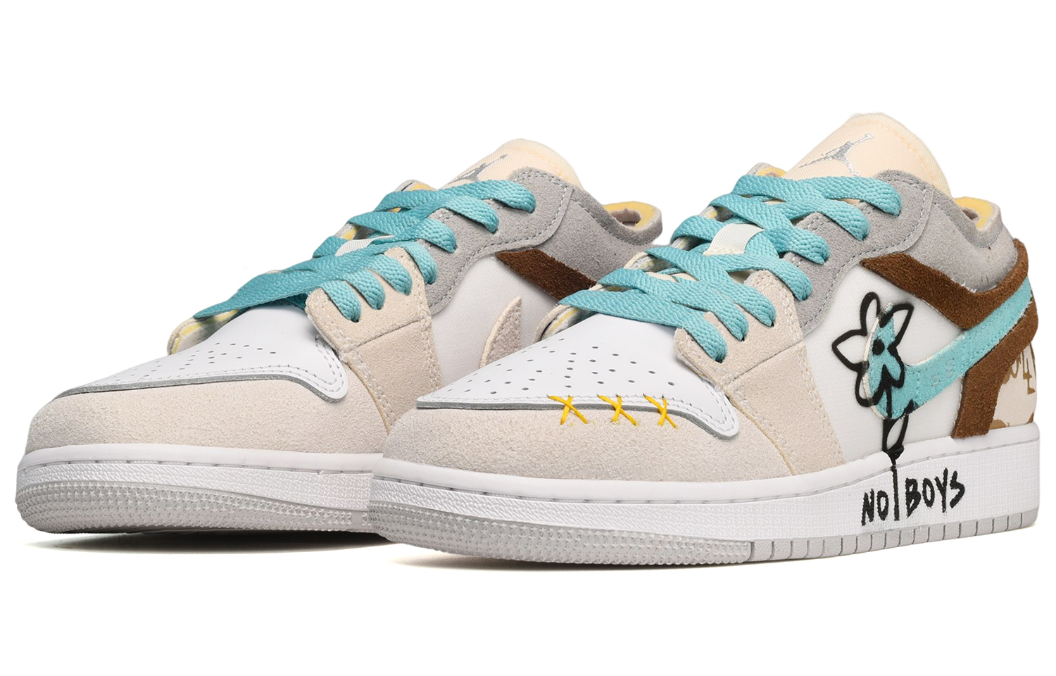 Lookbook Zapatillas personalizadas Air Jordan 1 Low 'Gris Amarillo Blanco DISEÑO' DN1635-100(TeamE-男款小花灰黄白)