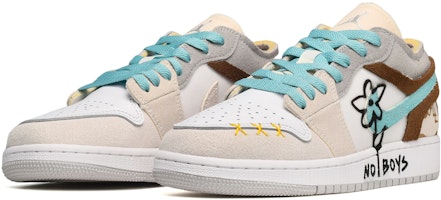 【定製球鞋】Jordan Air Jordan 1 Low CUS DESIGN 復古 No Boys 小花 低幫 復古籃球鞋 男款 灰黃白 Lookbook 【定製球鞋】Jordan Air Jordan 1 Low CUS DESIGN 復古 No Boys 小花 低幫 復古籃球鞋 男款 灰黃白