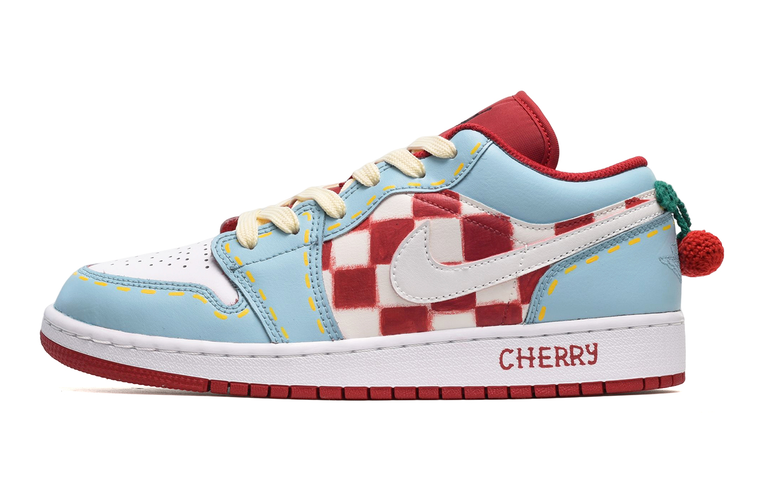 Buy [Kasut Custom] Air Jordan 1 Low 'Lukisan Tangan Merah-Ceri-Putih-Biru' 553560-163(TeamE-女款樱桃红白蓝)