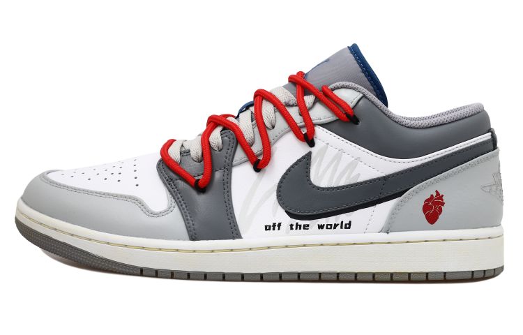 Buy 에어 조던 1 로우 '하트 더블 스우시 화이트 그레이' (커스텀) 553558-412(Team拾玖-灰色心脏男S-BOX)