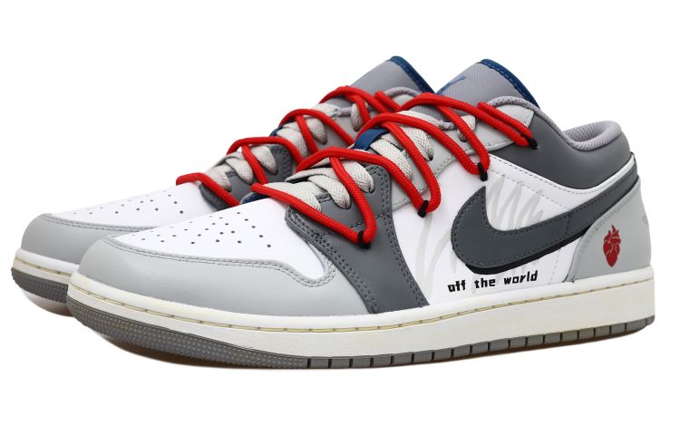 Lookbook 에어 조던 1 로우 '하트 더블 스우시 화이트 그레이' (커스텀) 553558-412(Team拾玖-灰色心脏男S-BOX)