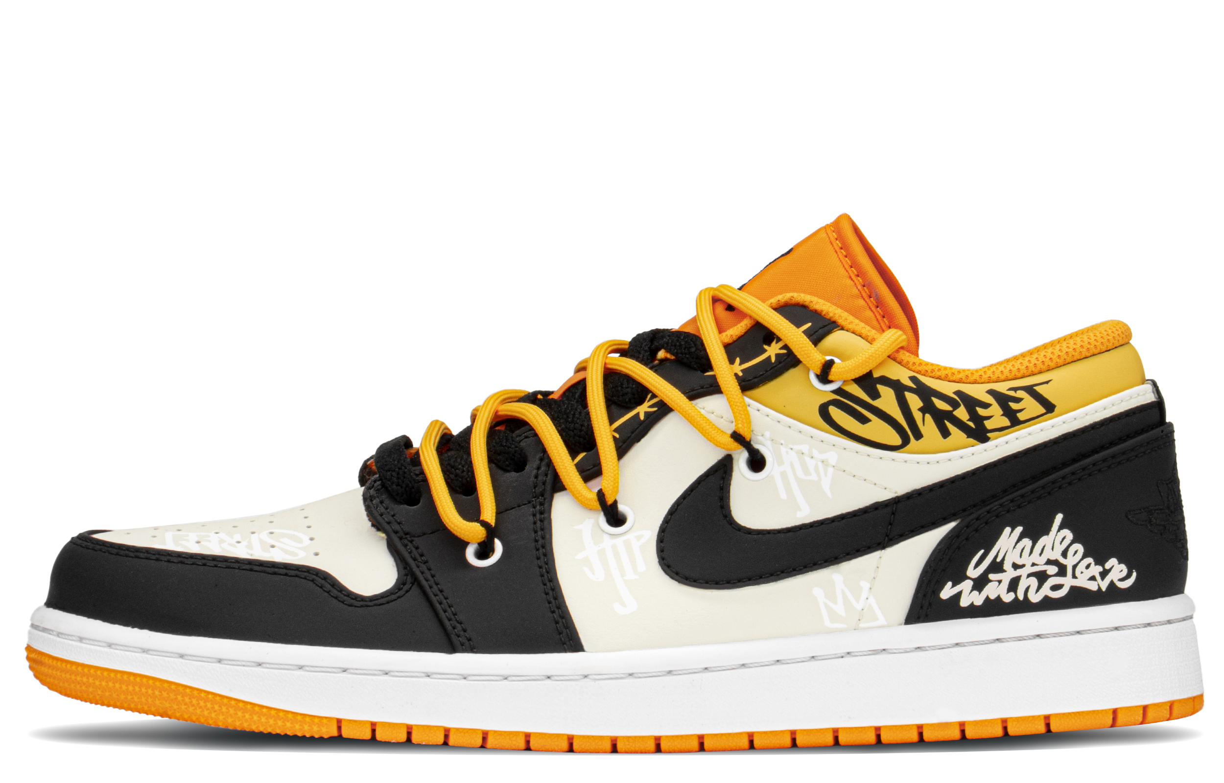Buy Jordan 1 Low "Hip Hop San Valentín" Negro Blanco Amarillo 553558-701(TeamA-AJ爱情造禁转S-BOX)