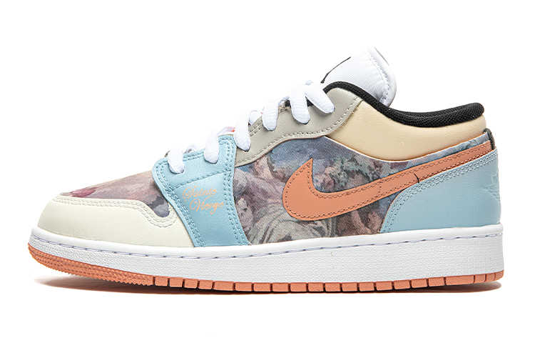 Order 【定製球鞋】 Jordan Air Jordan 1 Low 野鶴製造 復古油畫風主題 印象派 低幫 復古籃球鞋 GS 藍粉 禮盒版