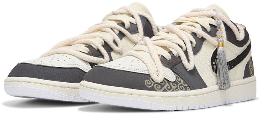 【客製球鞋】Jordan Air Jordan 1 Low 火心 流蘇 國風 潑墨 築舊 復古 麻繩繫帶 防滑耐磨 低筒 復古籃球鞋 男款 墨灰色 Lookbook 【客製球鞋】Jordan Air Jordan 1 Low 火心 流蘇 國風 潑墨 築舊 復古 麻繩繫帶 防滑耐磨 低筒 復古籃球鞋 男款 墨灰色