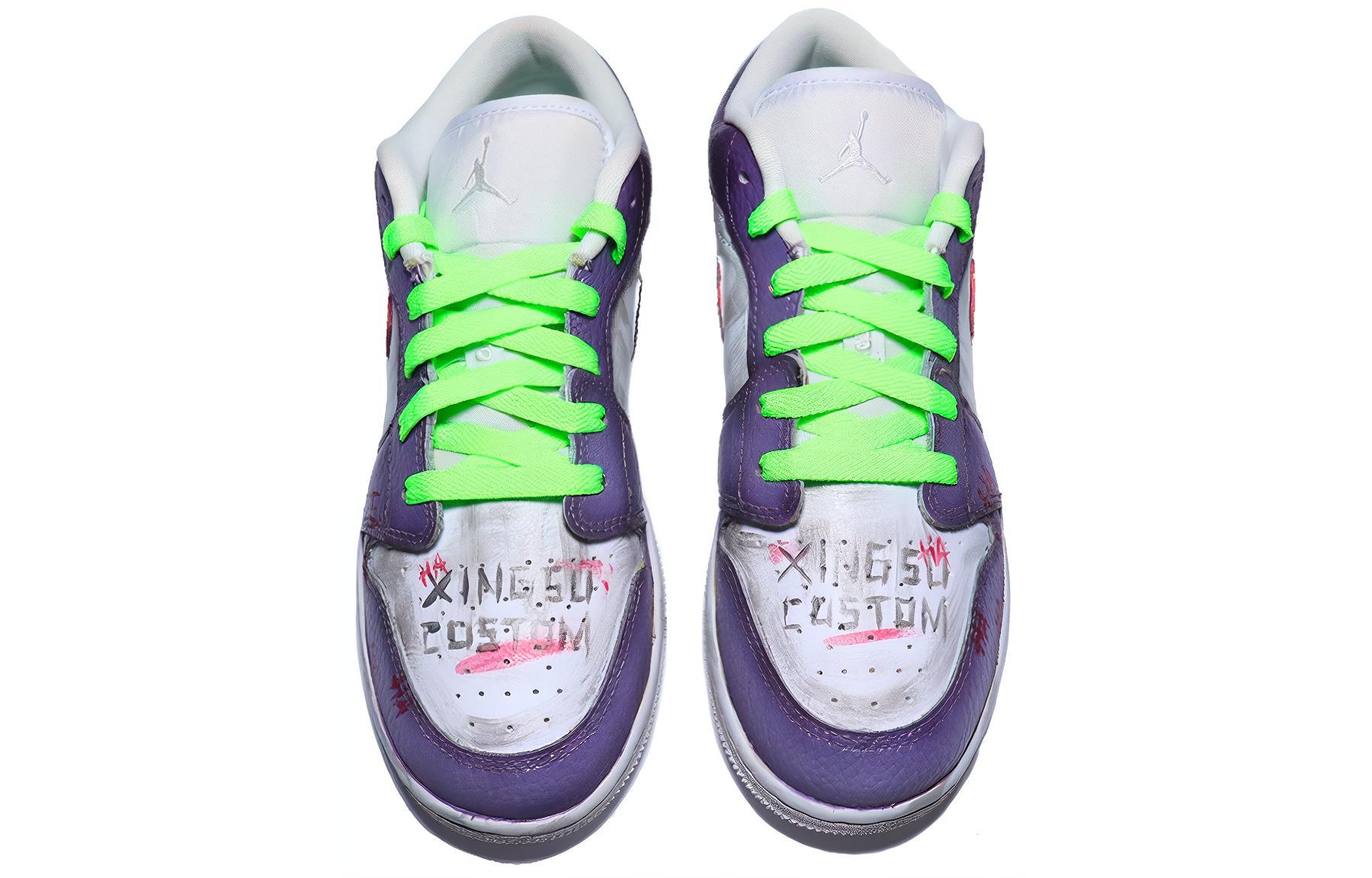 Shop 커스텀 에어 조던 1 로우 '조커 보라노빨' (Keoseutom Eeo Jodeon 1 Rou 'Jokeo Boranopal') 553560-130(team25-小丑涂鸦)