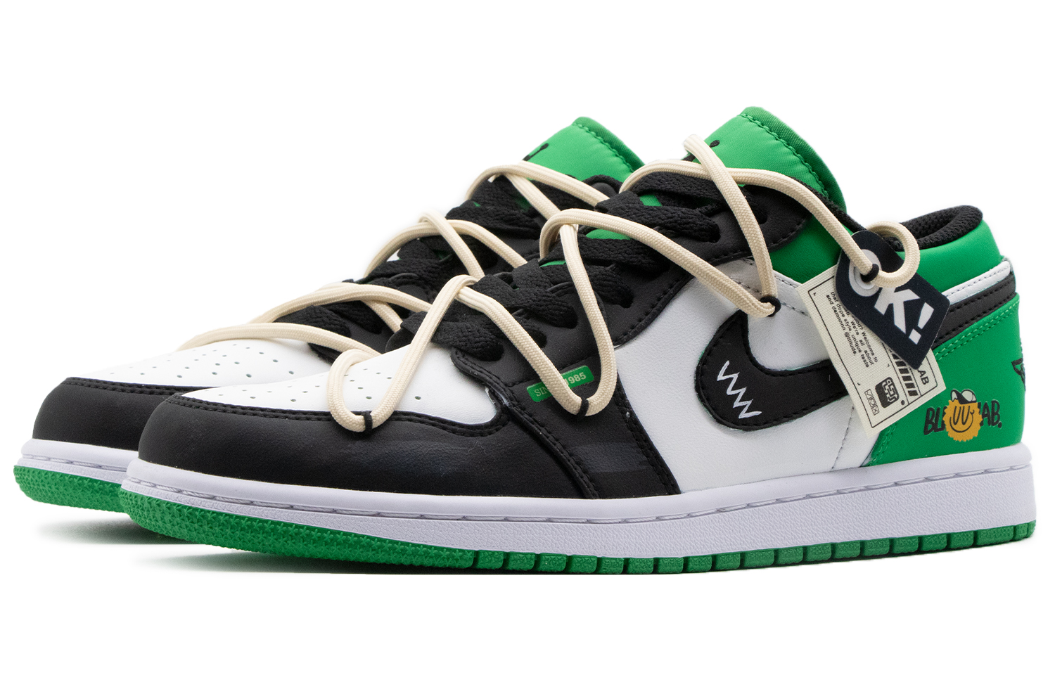 Lookbook 【客製球鞋】 Jordan Air Jordan 1 檸檬 戶外 穿搭 街頭風 簡約 笑臉 標籤 解構 防滑耐磨 低筒 復古籃球鞋 男款 白綠