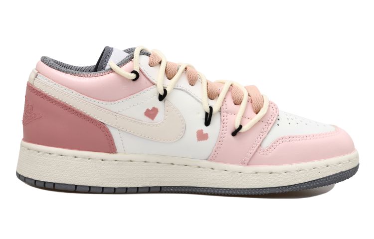 Lookbook [カスタムシューズ] エアジョーダン1 Low 'Love Barcode ディストレスホワイト-ピンク' 553560-053(Team拾玖-爱情条形码S-BOX)