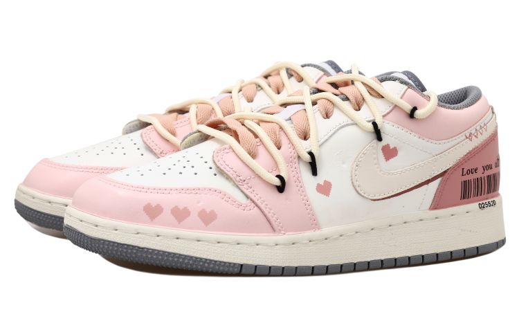 Shop [カスタムシューズ] エアジョーダン1 Low 'Love Barcode ディストレスホワイト-ピンク' 553560-053(Team拾玖-爱情条形码S-BOX)