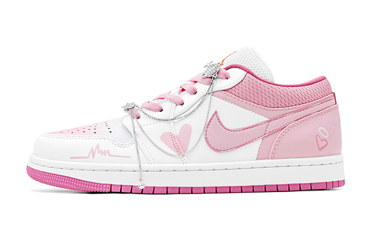 Order 【定制球鞋】 Jordan Air Jordan 1 Low 心動愛心 特殊鞋盒 潮流 舒適 休閒 低幫 復古籃球鞋 GS 粉白