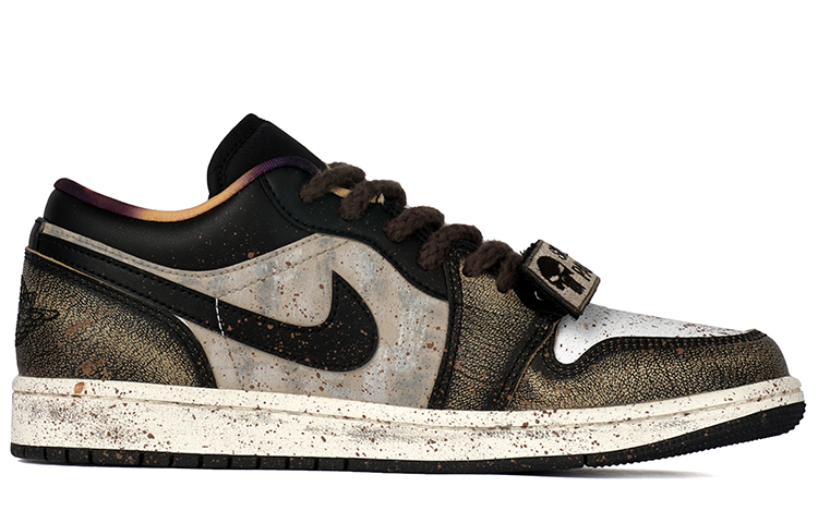 Order 에어 조던 1 로우 '밀리터리  ruins' (검/노/갈) DQ8422-001(Team拾柒-男款低帮战损现象板鞋)