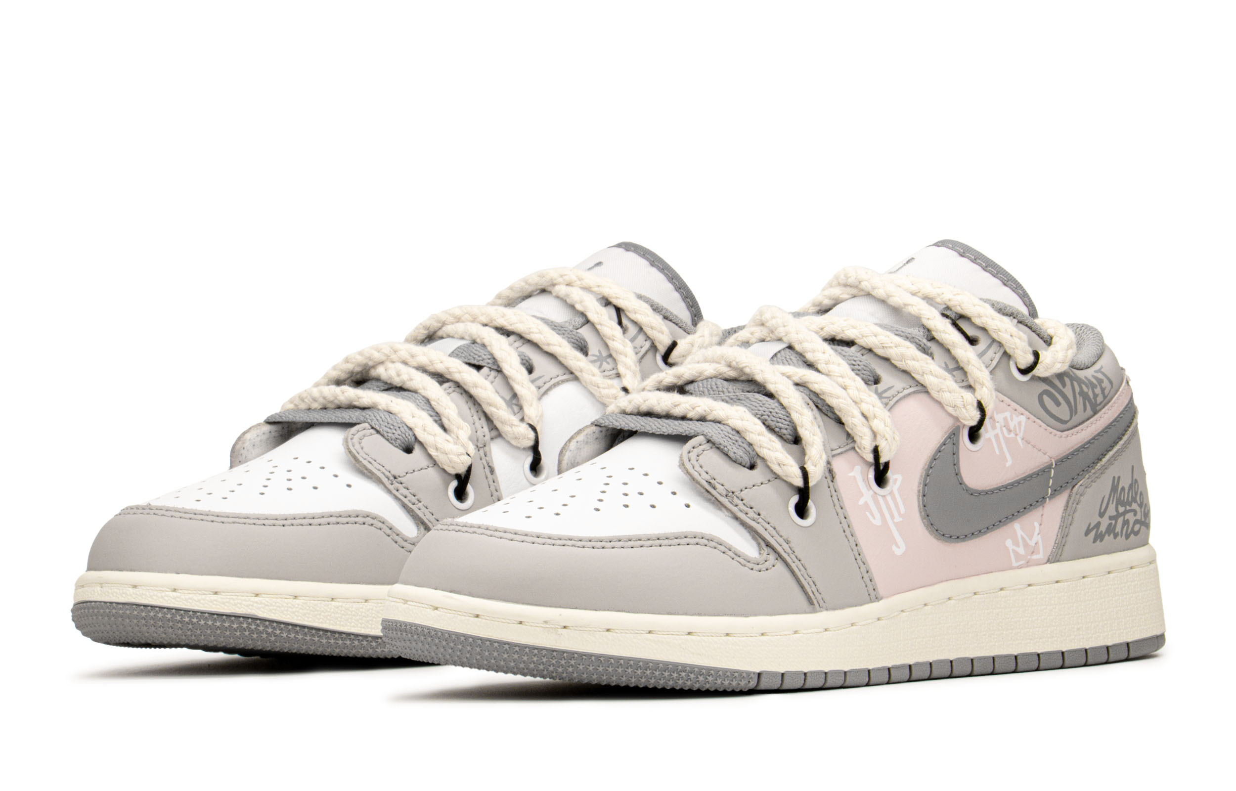 Lookbook [Zapatillas Personalizadas] Air Jordan 1 Low 'Gris Niebla Rosa Humo' 553560-053(TeamA-AJ女爱情沙滩)
