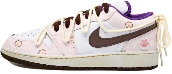 【訂製球鞋】Jordan Air Jordan 1 Low OKHR 貓咪爪印 塗鴉 摩卡 解構風 貼布 做舊 低筒 復古籃球鞋 GS 白棕粉 Order 【訂製球鞋】Jordan Air Jordan 1 Low OKHR 貓咪爪印 塗鴉 摩卡 解構風 貼布 做舊 低筒 復古籃球鞋 GS 白棕粉