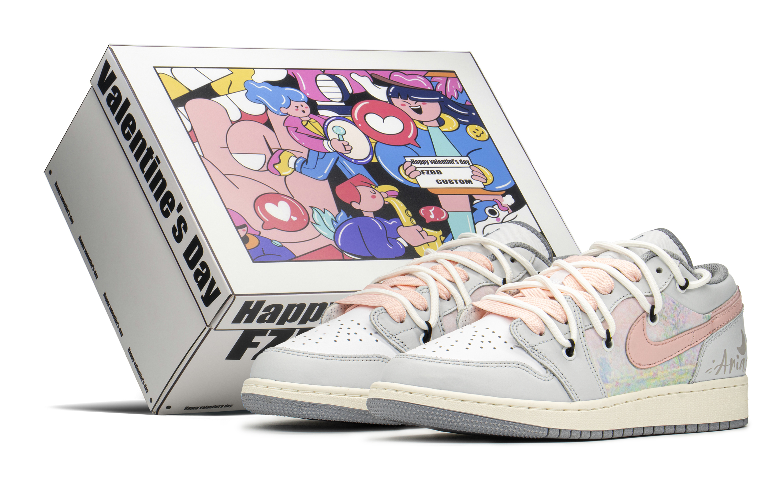 Buy 커스텀 에어 조던 1 로우 '문 그레이 핑크' 553560-053(TeamA-AJ油画灰S-BOX)