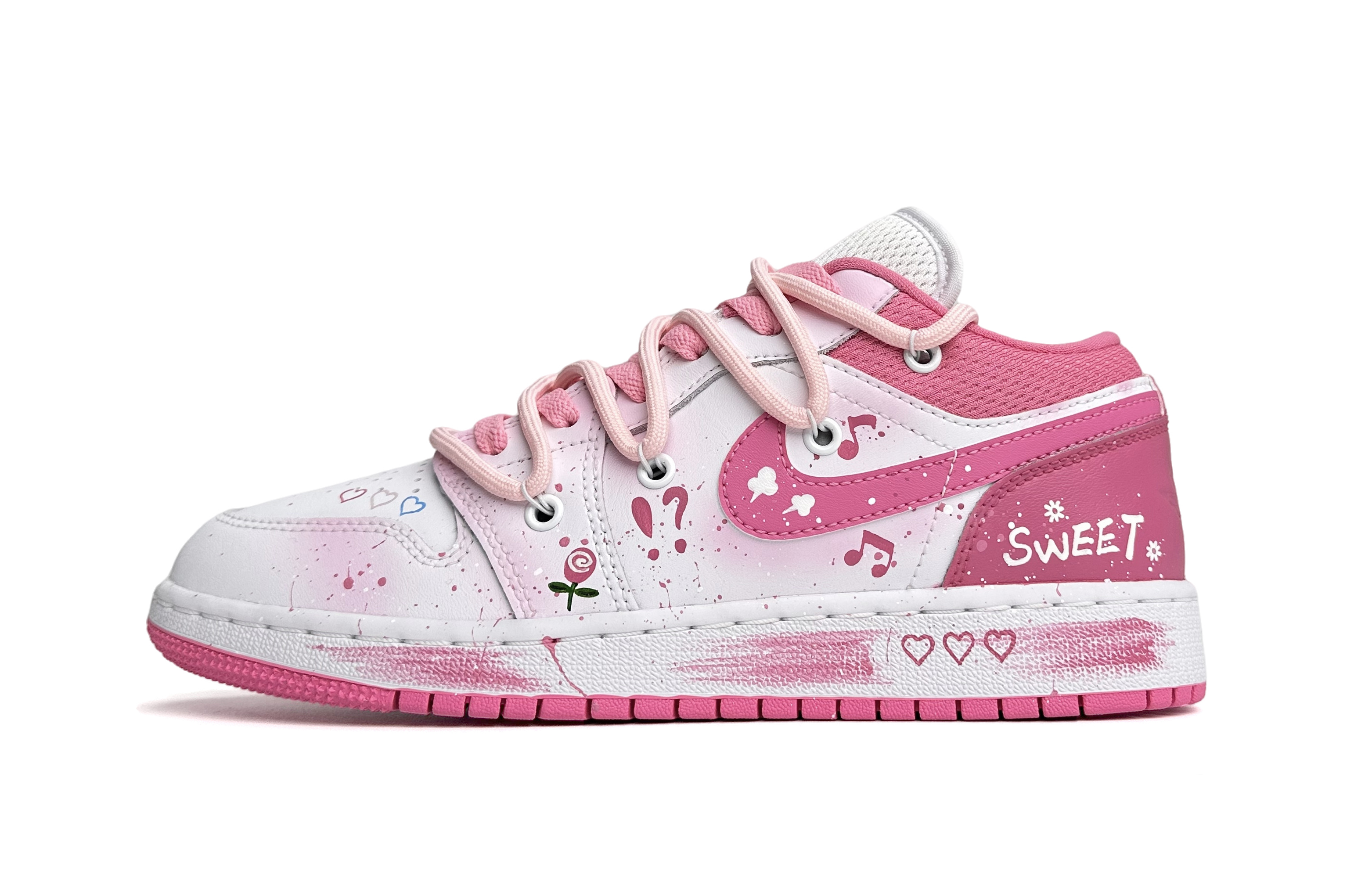 Buy 【定製球鞋】 Jordan Air Jordan 1 Low 音樂花園 少女心 潑墨解構 低筒 復古籃球鞋 GS 粉白