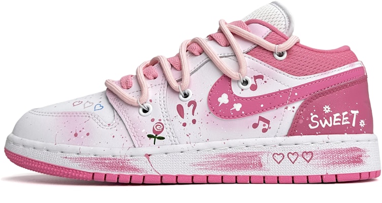 【定製球鞋】 Jordan Air Jordan 1 Low 音樂花園 少女心 潑墨解構 低筒 復古籃球鞋 GS 粉白 Buy 【定製球鞋】 Jordan Air Jordan 1 Low 音樂花園 少女心 潑墨解構 低筒 復古籃球鞋 GS 粉白
