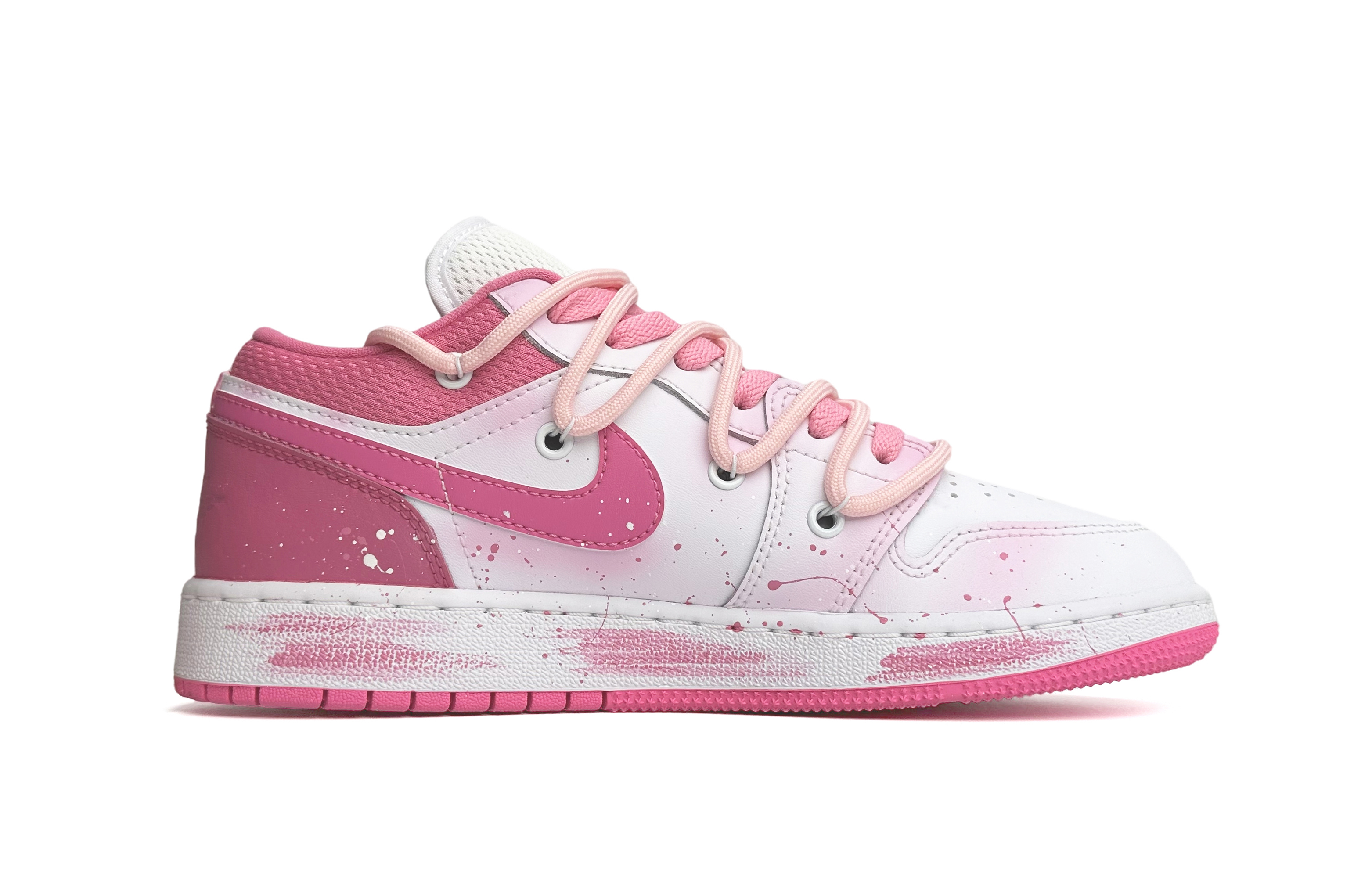 Order 【定製球鞋】 Jordan Air Jordan 1 Low 音樂花園 少女心 潑墨解構 低筒 復古籃球鞋 GS 粉白