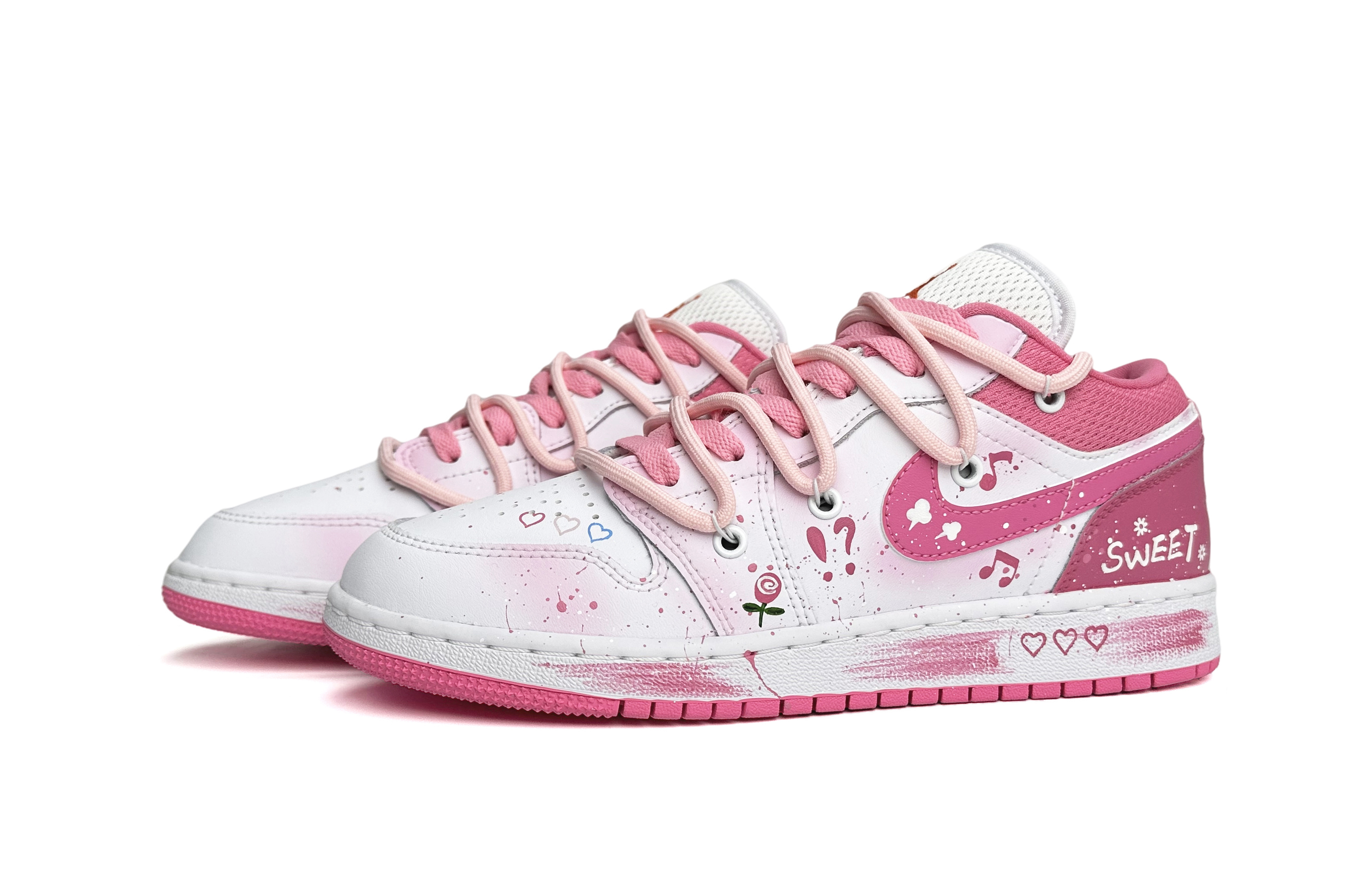 Lookbook 【定製球鞋】 Jordan Air Jordan 1 Low 音樂花園 少女心 潑墨解構 低筒 復古籃球鞋 GS 粉白