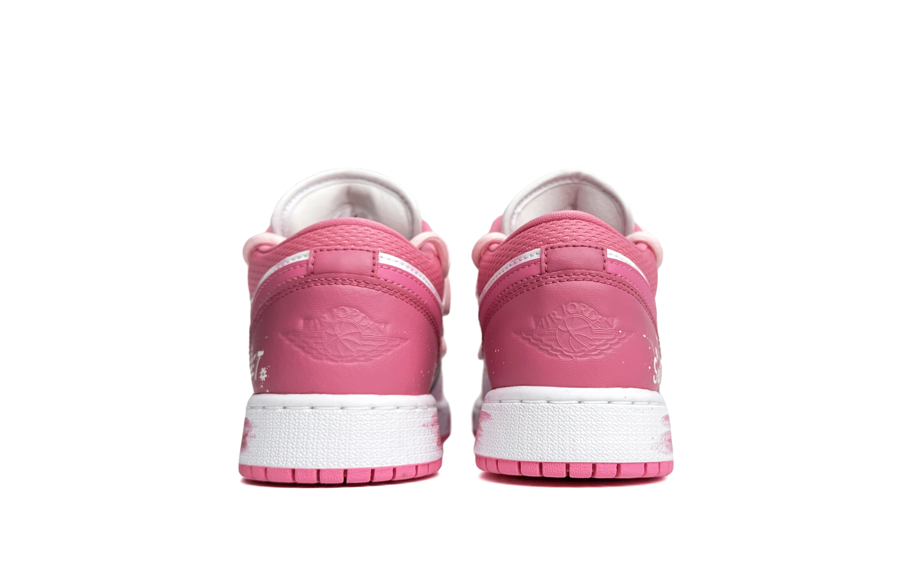 Shop 【定製球鞋】 Jordan Air Jordan 1 Low 音樂花園 少女心 潑墨解構 低筒 復古籃球鞋 GS 粉白