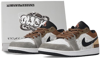 【訂製球鞋】Jordan Air Jordan 1 低筒 皮革 印地安部落 民族 圖騰 神秘 鴛鴦反毛皮料 防滑耐磨 復古籃球鞋 男款 灰白棕 Buy 【訂製球鞋】Jordan Air Jordan 1 低筒 皮革 印地安部落 民族 圖騰 神秘 鴛鴦反毛皮料 防滑耐磨 復古籃球鞋 男款 灰白棕