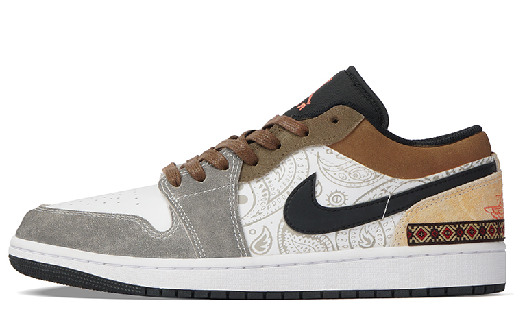 Order 【訂製球鞋】Jordan Air Jordan 1 低筒 皮革 印地安部落 民族 圖騰 神秘 鴛鴦反毛皮料 防滑耐磨 復古籃球鞋 男款 灰白棕