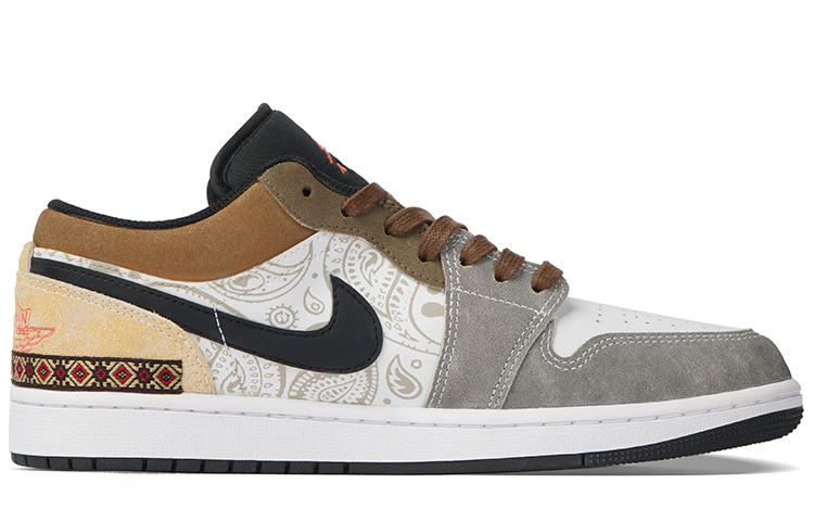 Lookbook 【訂製球鞋】Jordan Air Jordan 1 低筒 皮革 印地安部落 民族 圖騰 神秘 鴛鴦反毛皮料 防滑耐磨 復古籃球鞋 男款 灰白棕